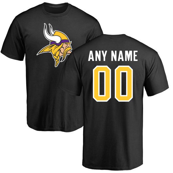 Men Minnesota Vikings NFL Pro Line Black Custom Name and Number Logo T-Shirt